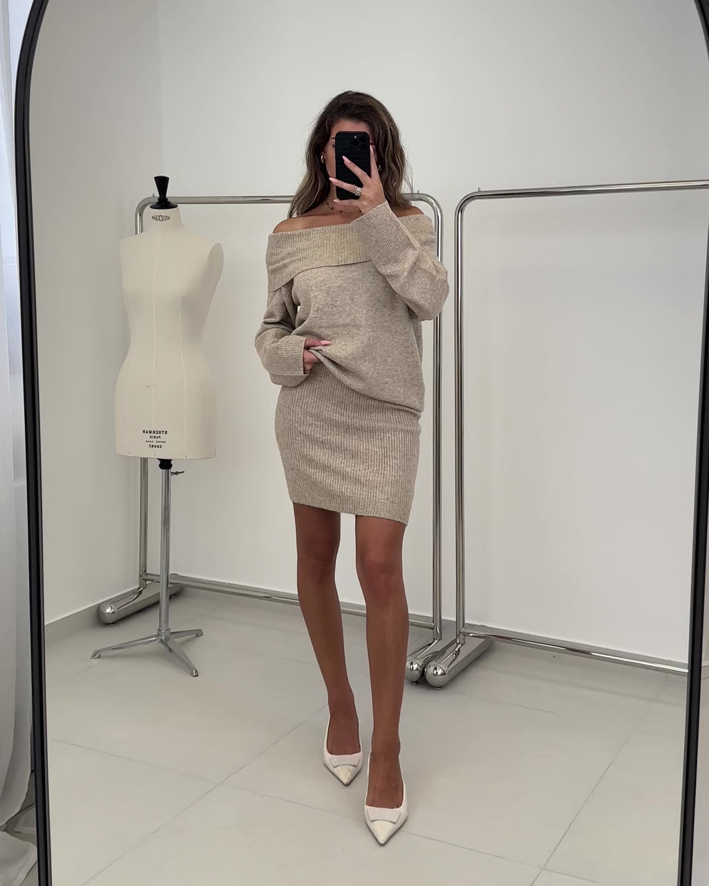 Beige Off-Shoulder Set